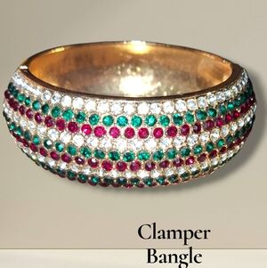 Elegant Multicolor Crystal Rows Clamper Bangle Bracelet Sparkle